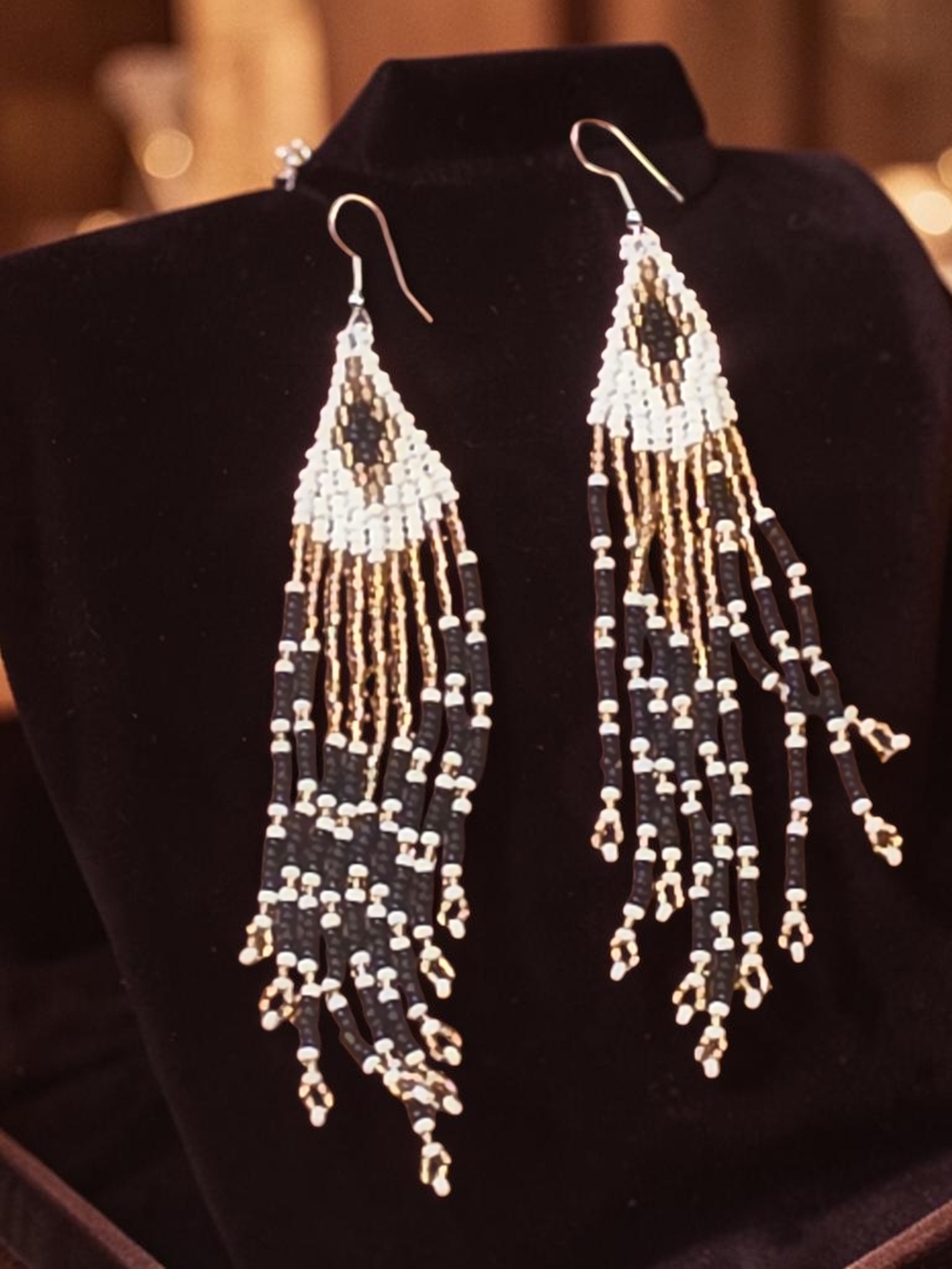 Boho Handcrafted Seed Bead Fringe Tassel Drop Earrings